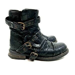 UGG Elisabeta buckle motor textured leather boots RARE H2F